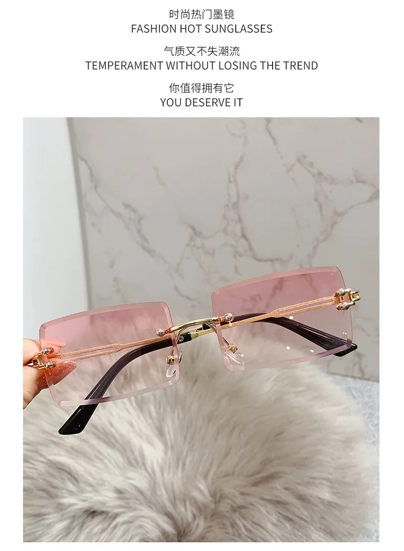 Vintage Rimless Rectangle Sunglasses for Women Men Shades Fashion Frameless UV400 Protection Lens Sun Glasses